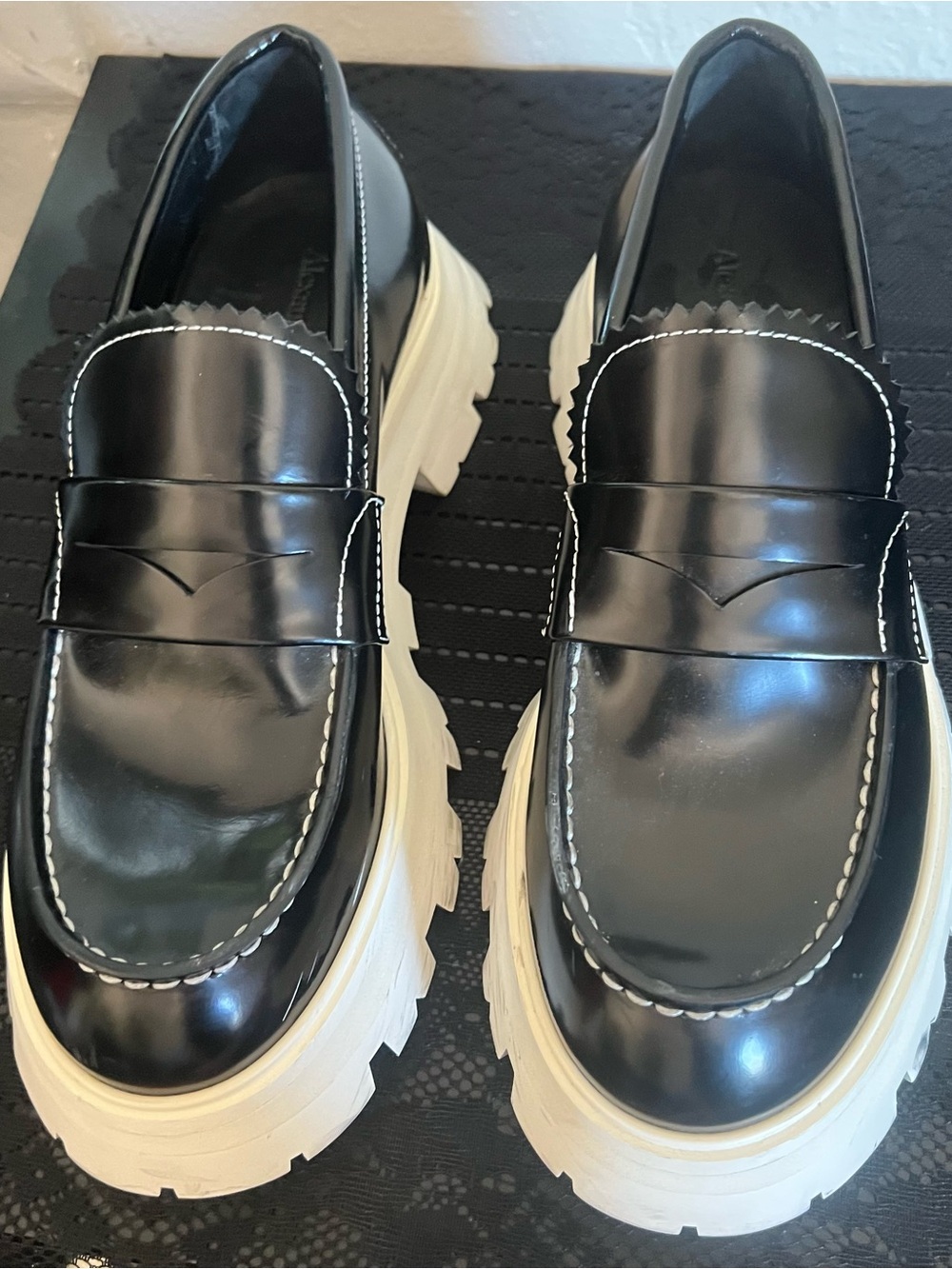 Alexander McQueen Black patent leather  Loafers with White Lug Sole